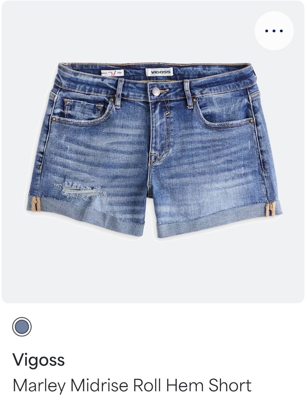 Vigoss Distressed Midrise Roll-Hem Denim Shorts - Blue Wash